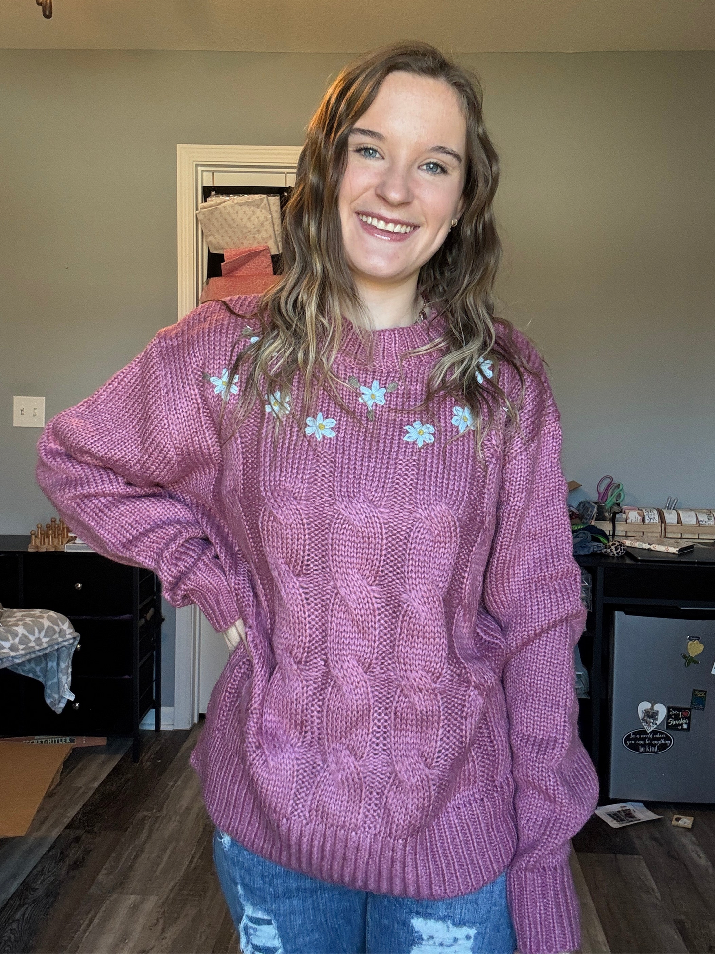 Floral Cable Knit Sweater