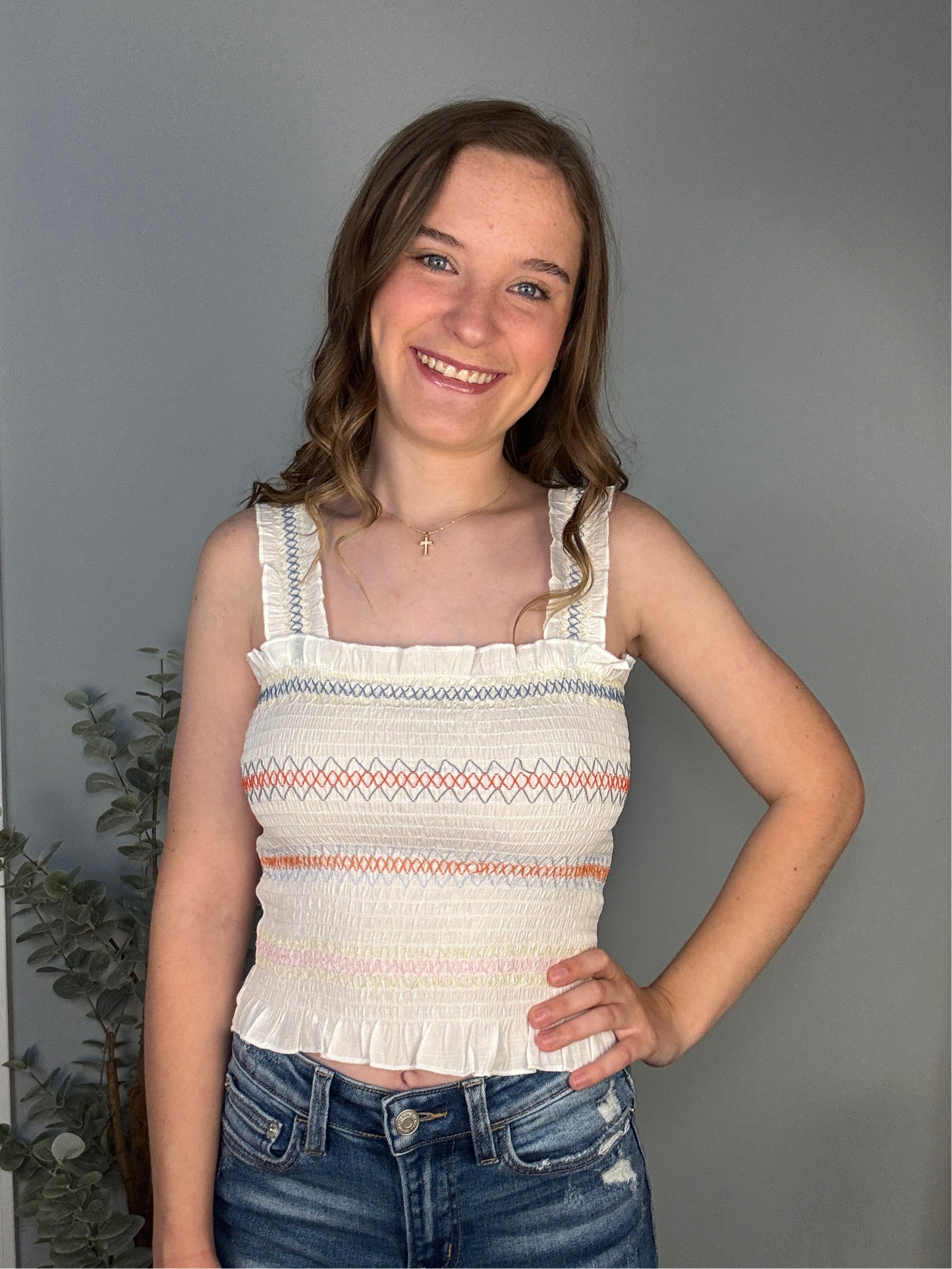 Multi Color Stitch Smocked Top