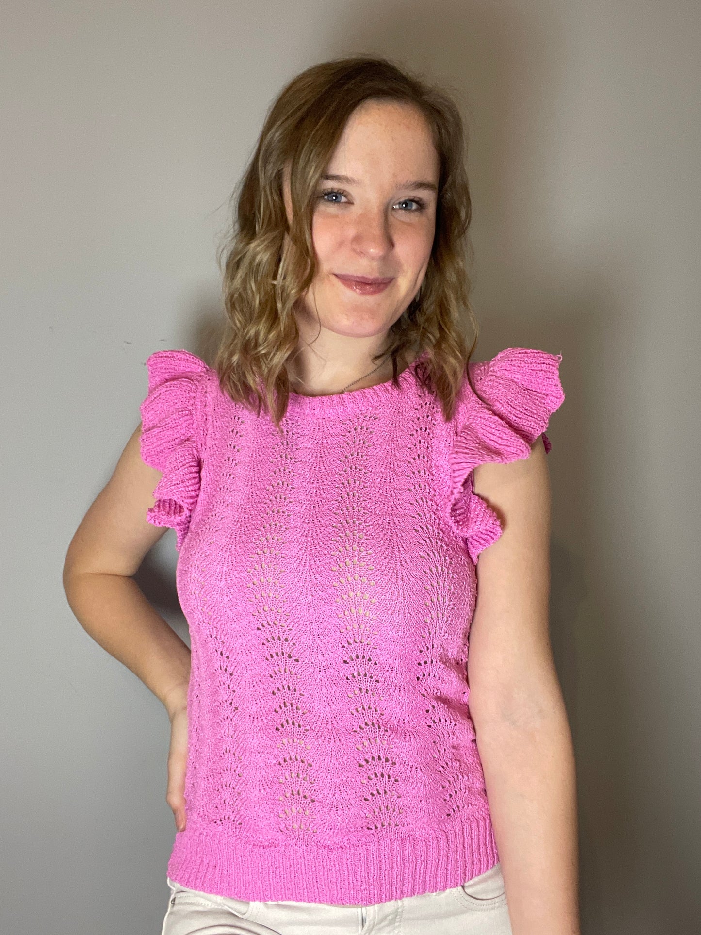 Pink Crochet Knit Top