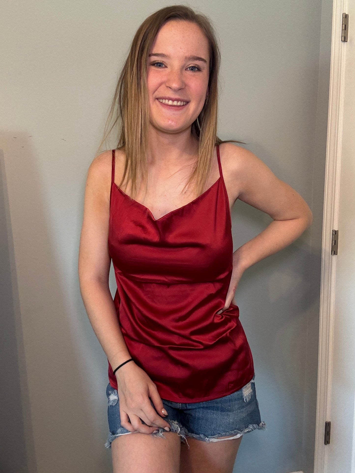 Satin Burgundy Charmeuse Cowl Neck Cami