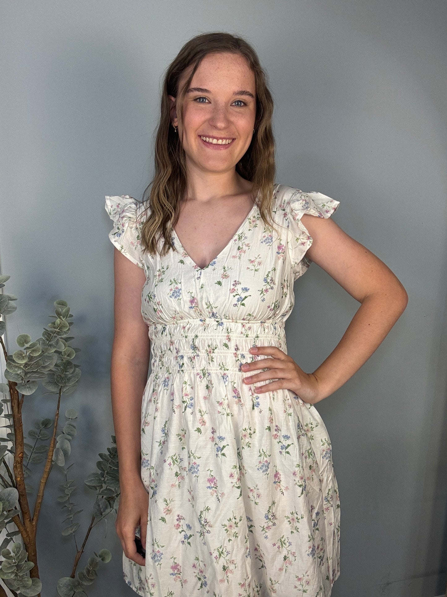 Floral Shirred Waist Mini Dress
