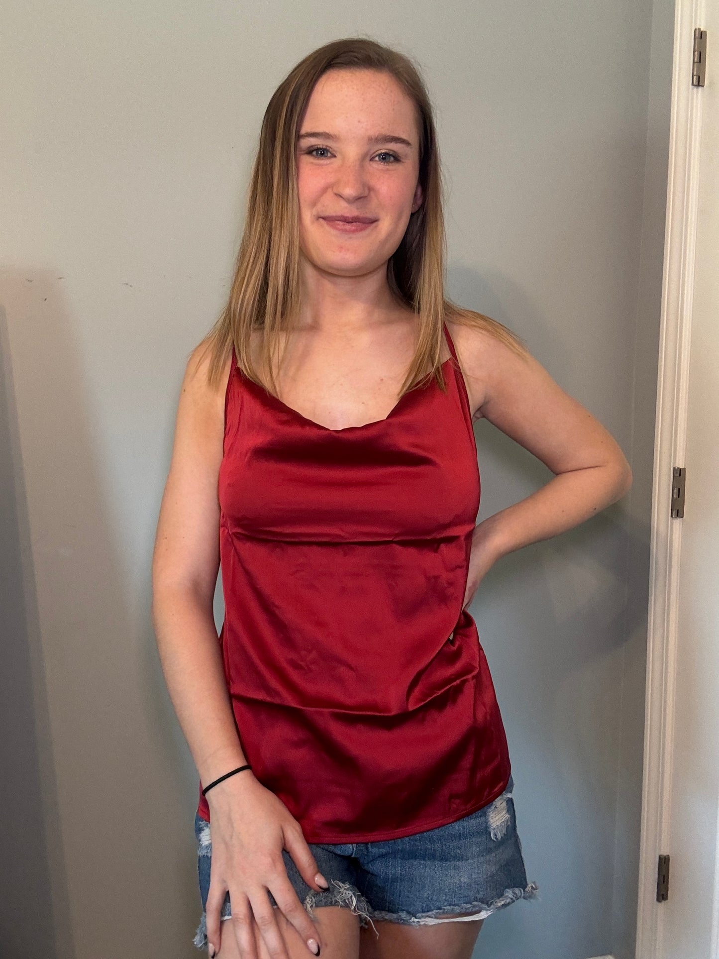 Satin Burgundy Charmeuse Cowl Neck Cami