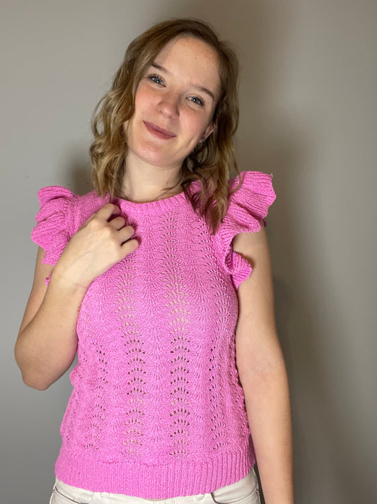 Pink Crochet Knit Top