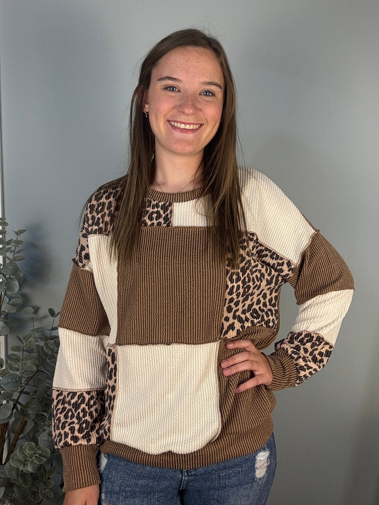 Leopard Color Block Sweater