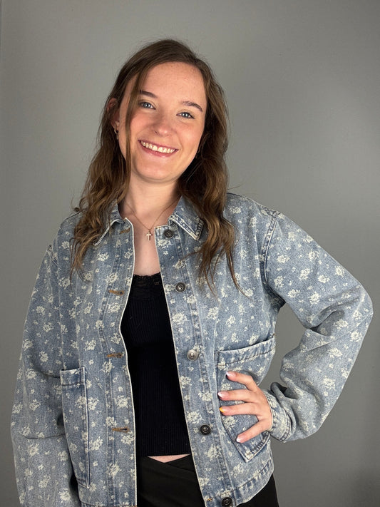 Floral Denim Collared Jacket