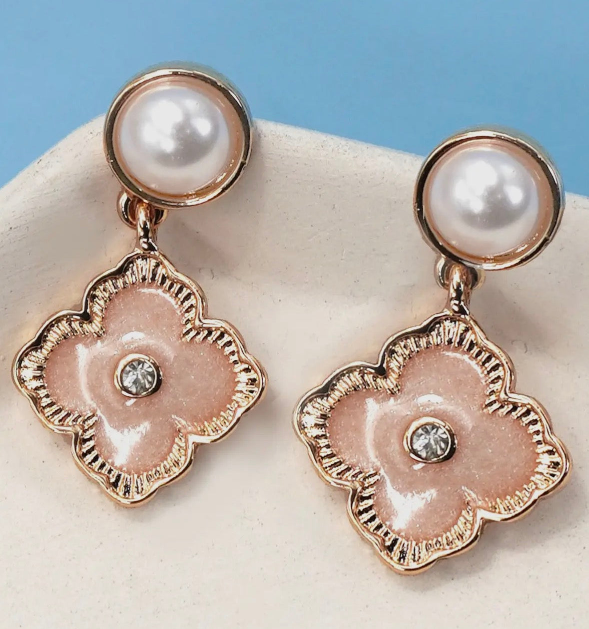 Vintage Pearl Clover Stud Earrings