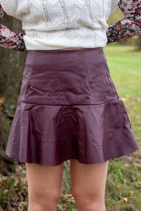 Burgundy Faux Leather Skort