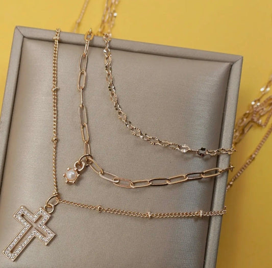Multi-Layered Open Frame Cross Necklace