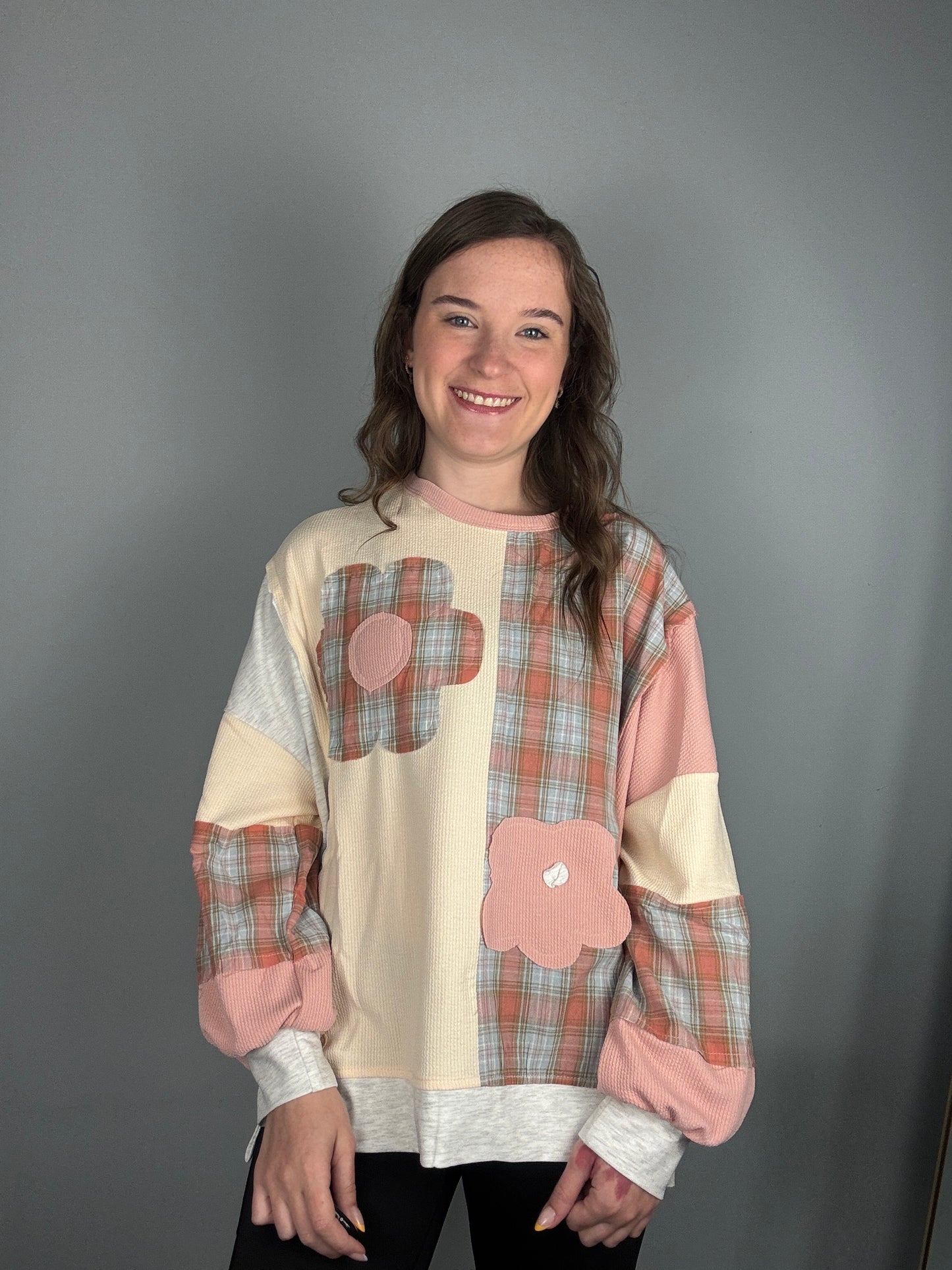 Flower Plaid Knit Top