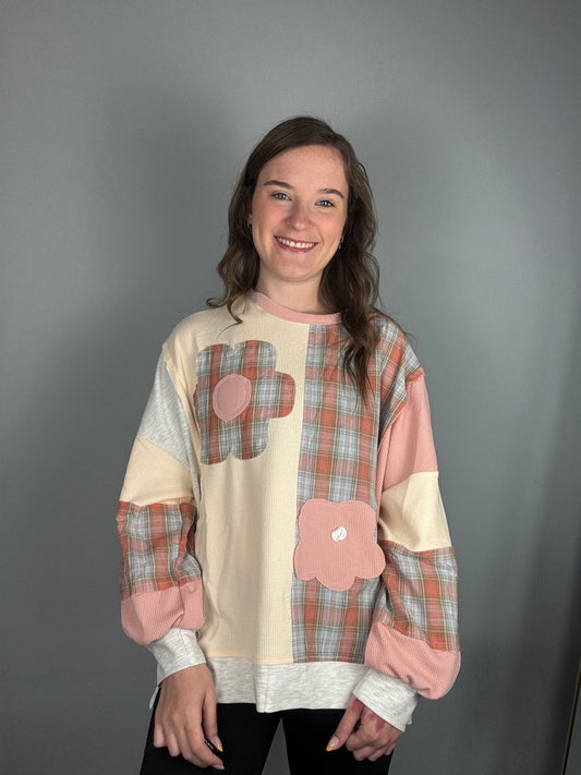 Flower Plaid Knit Top