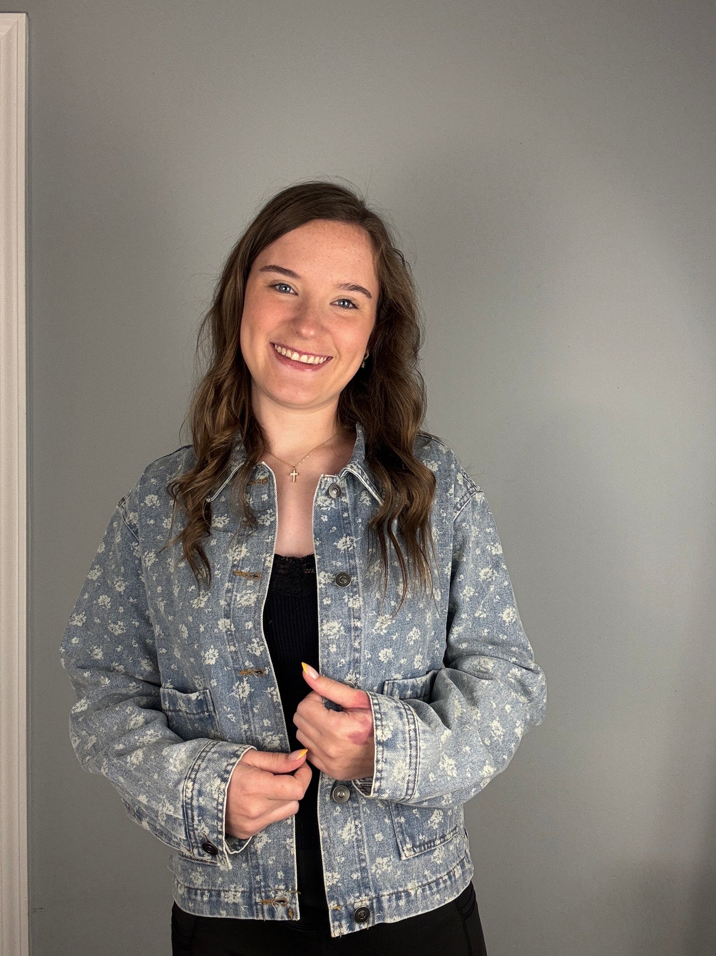 Floral Denim Collared Jacket