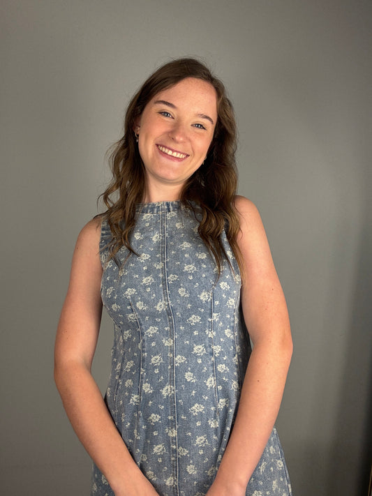 Floral Denim Sleeveless Dress