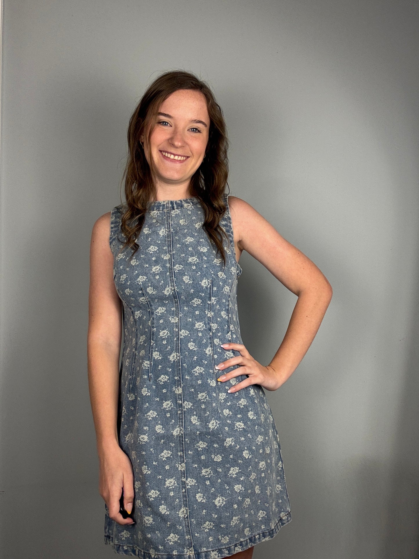 Floral Denim Sleeveless Dress