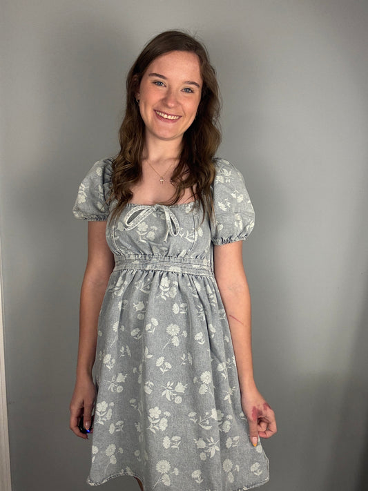 Floral Denim Puff Sleeve Dress