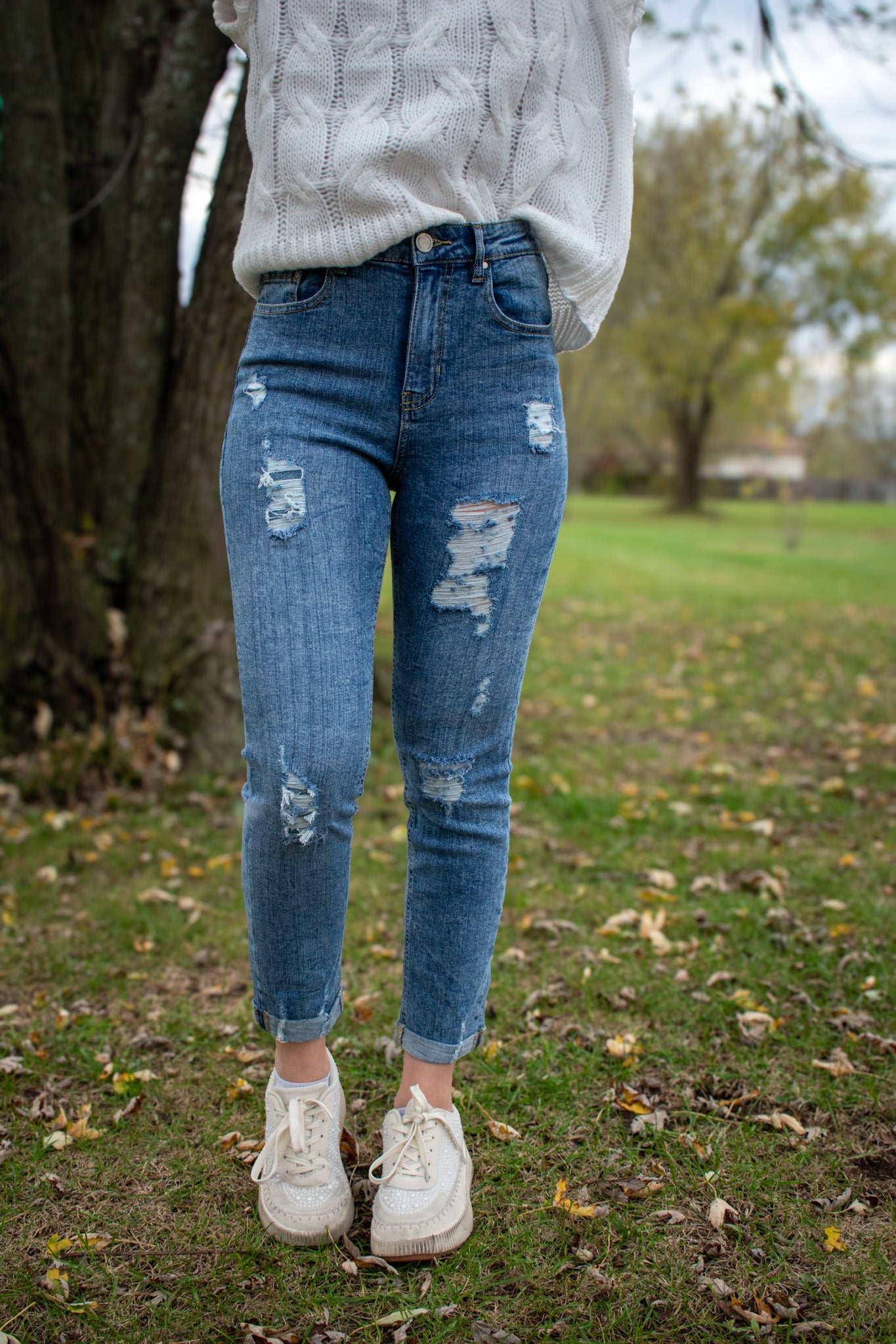 Cuffed Medium Wash Boyfriend Jeans