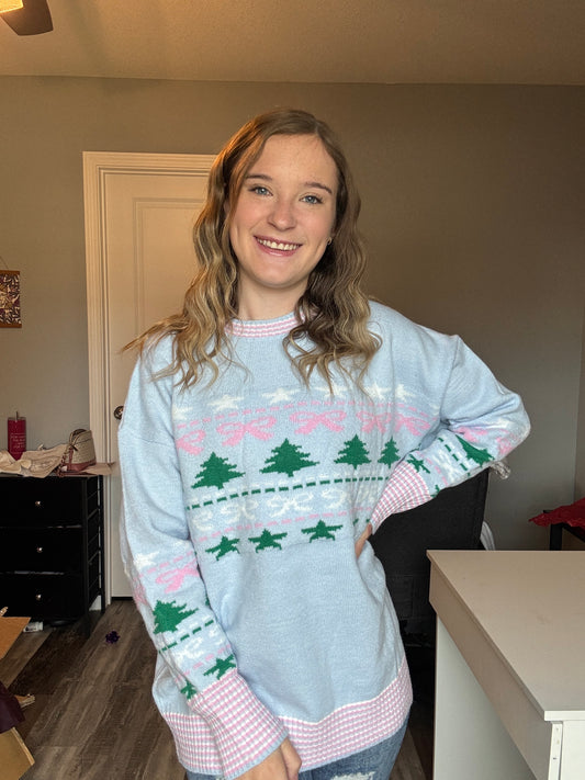 Baby Blue Christmas Tree Sweater