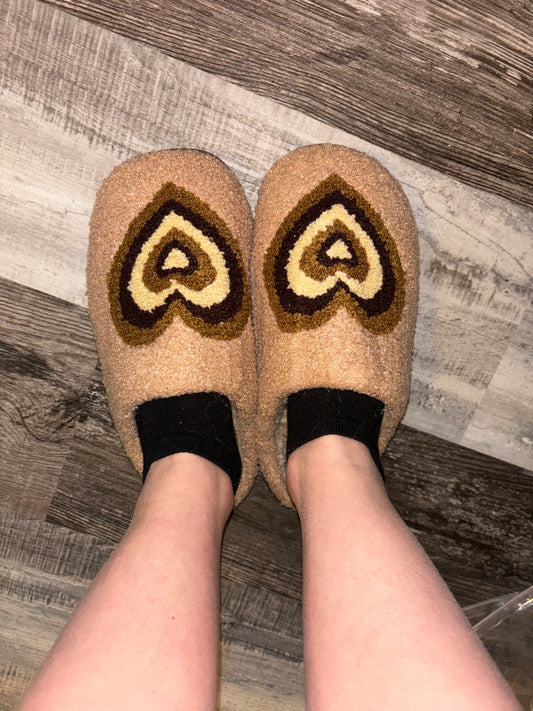 Brown Heart Slippers